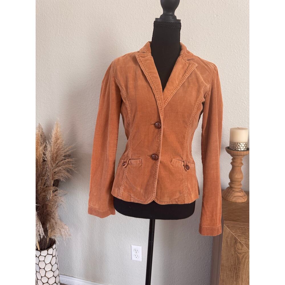 Vintage Y2K Bass Jeans XS Corduroy Blazer Jacket Cognac Tan Floral Lined - Picture 2 of 10